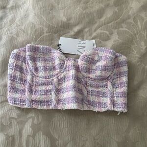 Zara Purple and White Plaid Bustier Top
